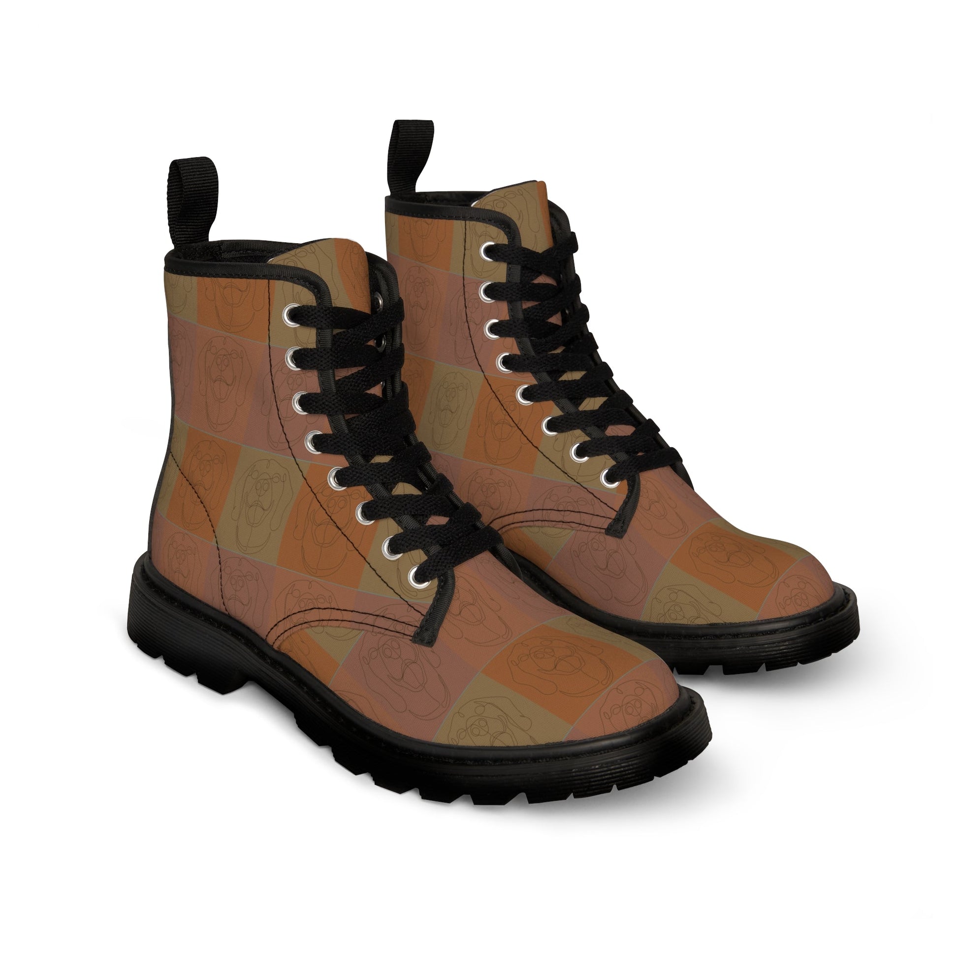 Women's Canvas Boots featuring a Rhodesian Ridgeback tile effect design [Light Brown] - Hobbster