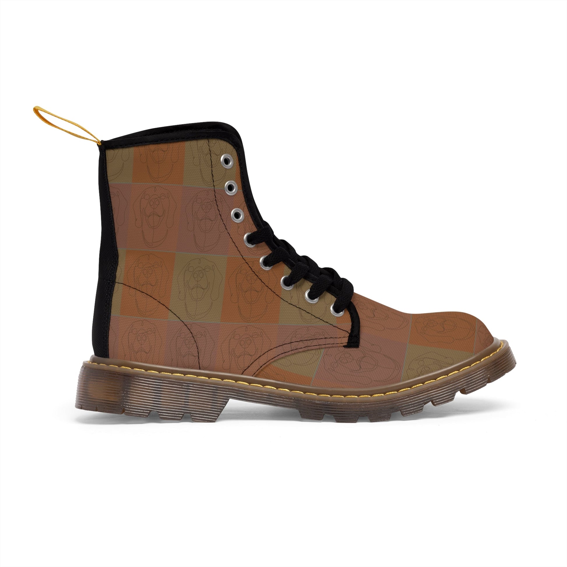 Women's Canvas Boots featuring a Rhodesian Ridgeback tile effect design [Light Brown] - Hobbster