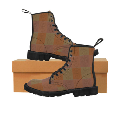 Women's Canvas Boots featuring a Rhodesian Ridgeback tile effect design [Light Brown] - Hobbster