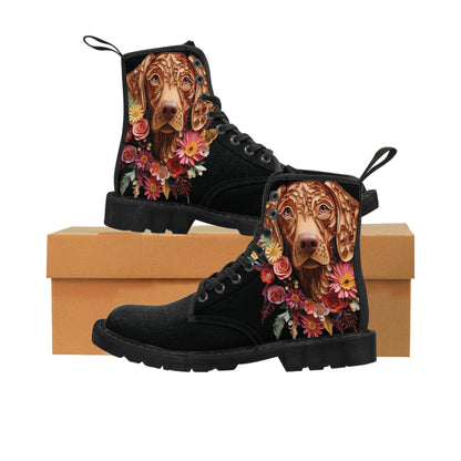 Women's Canvas Boots featuring a Vizsla Paper Quilled Effect Design - Hobbster