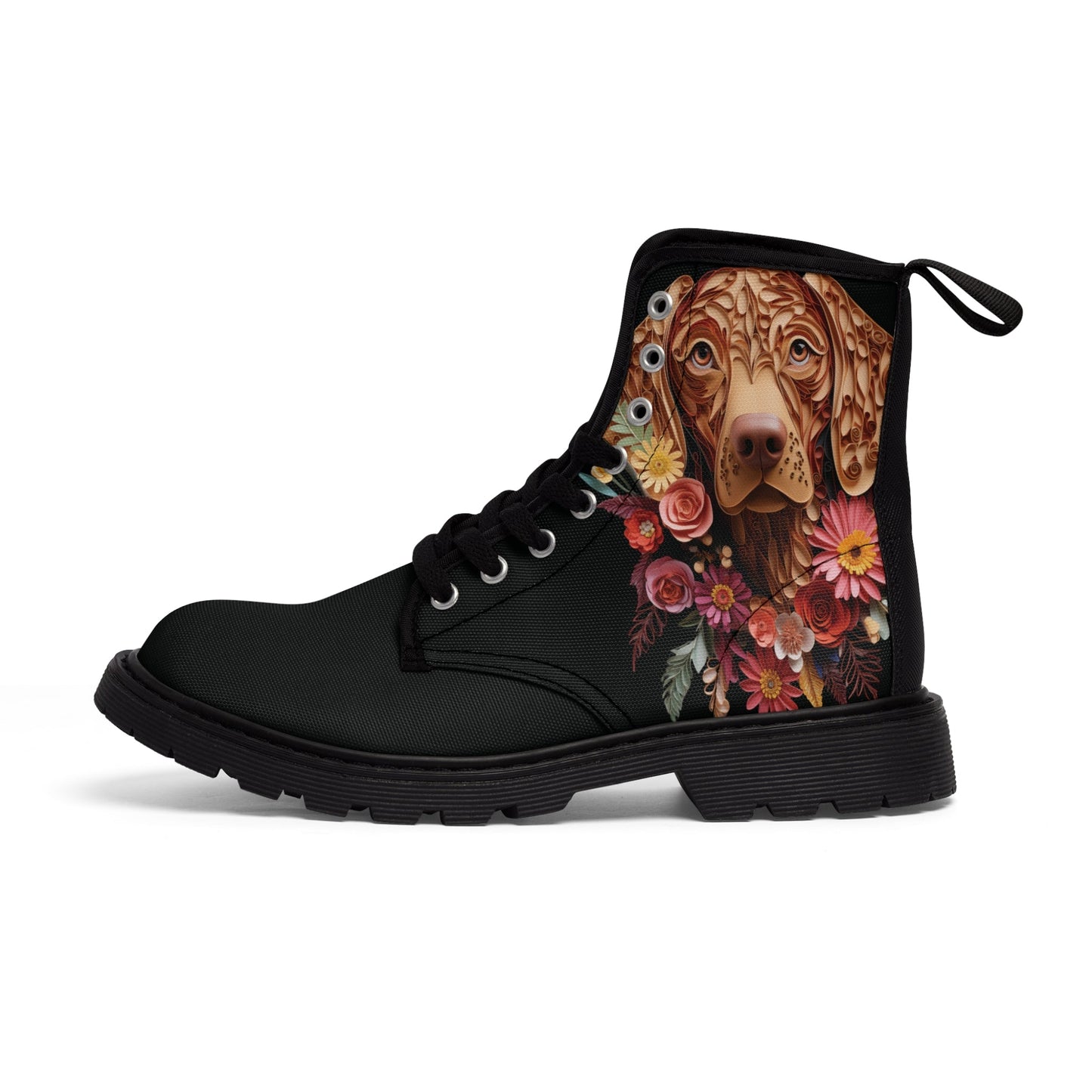 Women's Canvas Boots featuring a Vizsla Paper Quilled Effect Design - Hobbster