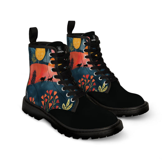 Women's Canvas Boots featuring Cottage Core Style Dogs Running Free Design - Hobbster