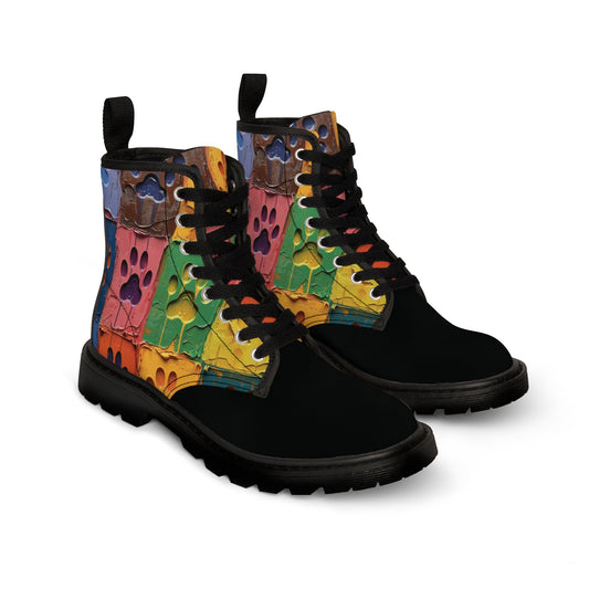 Women's Canvas Boots Featuring Large Paint Paw Prints - Hobbster