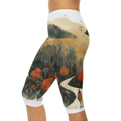 Women’s Capri Leggings with Cottage Core Dog Walking Design - Hobbster