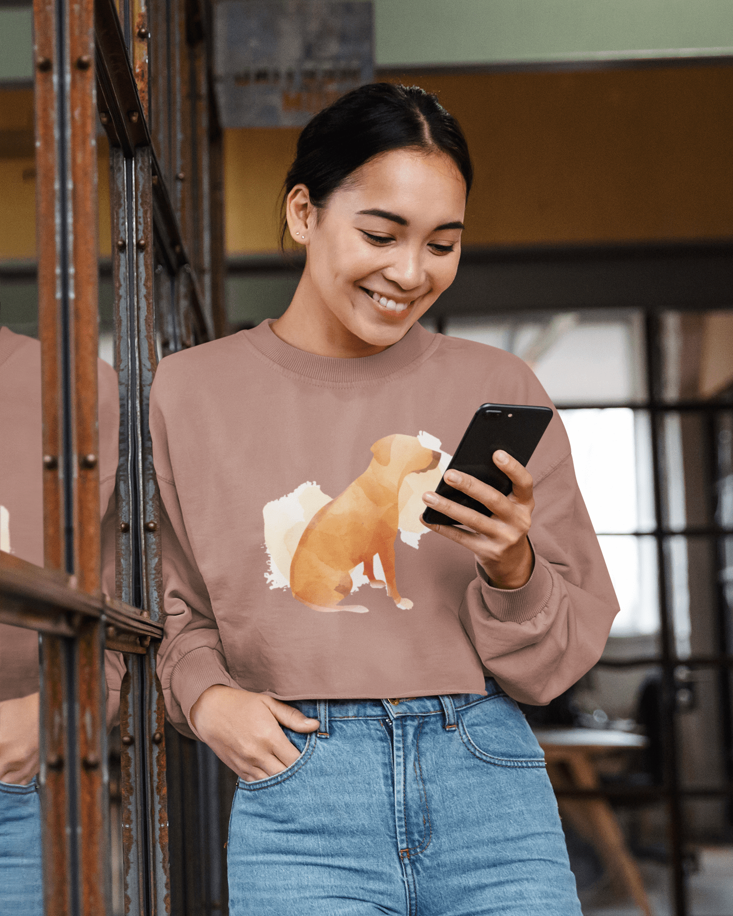 Women's Cropped Sweatshirt with Rhodesian Ridgeback watercolour design - Hobbster