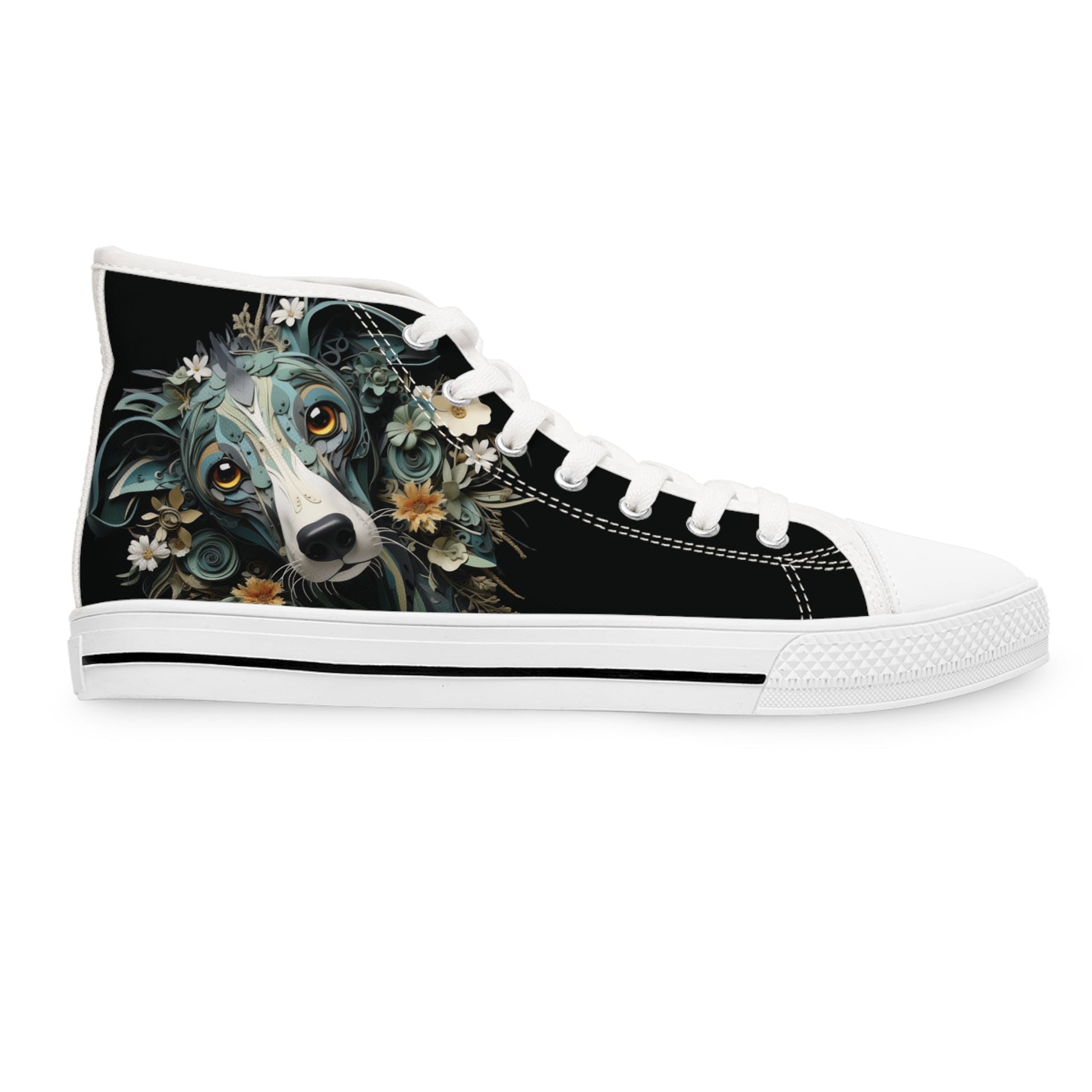 Women's High-Top Trainers featuring a Greyhound Paper Quilling Effect Design - Hobbster