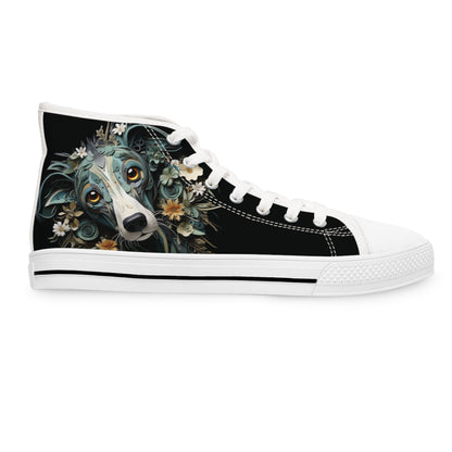Women's High-Top Trainers featuring a Greyhound Paper Quilling Effect Design - Hobbster