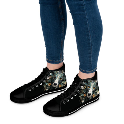 Women's High-Top Trainers featuring a Greyhound Paper Quilling Effect Design - Hobbster