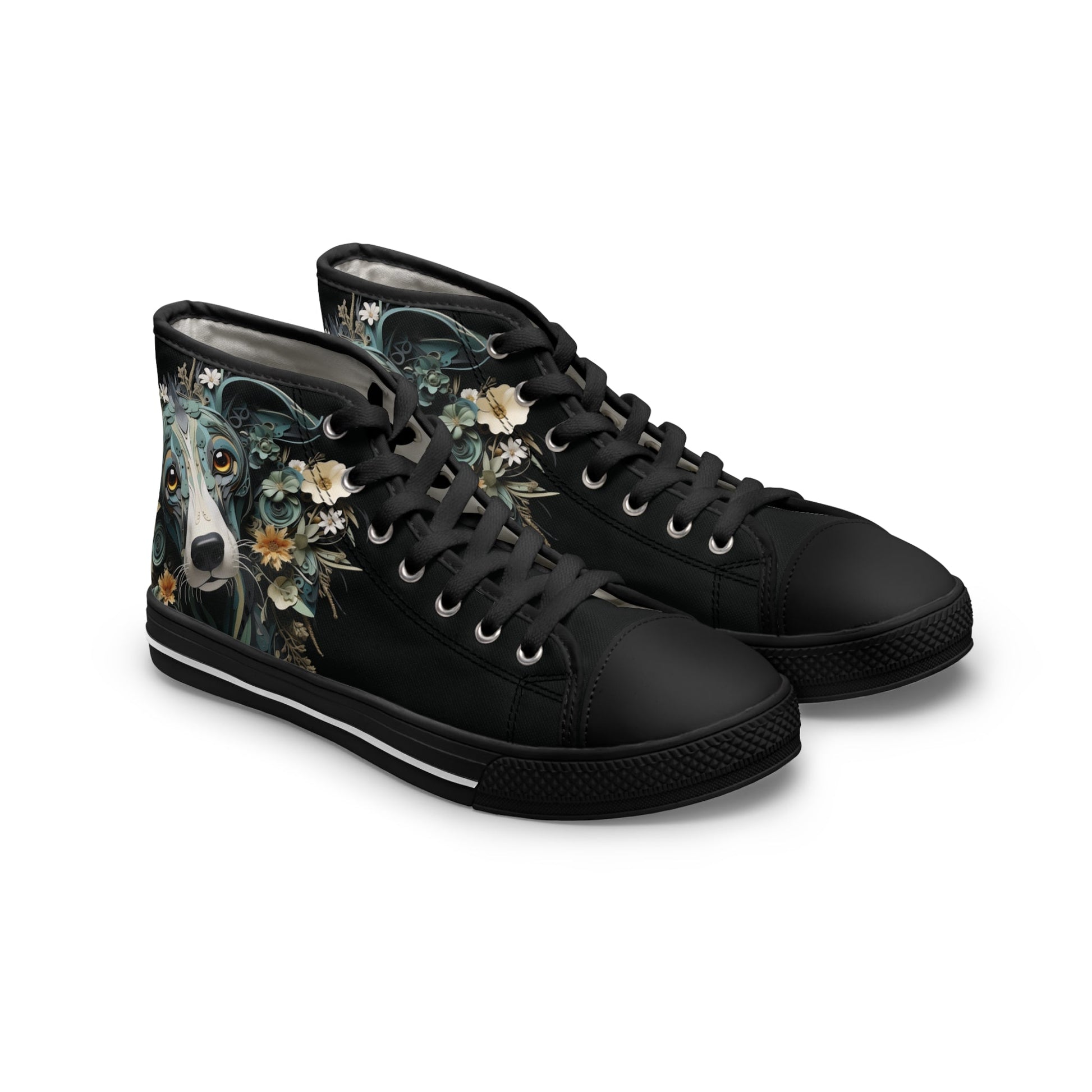 Women's High-Top Trainers featuring a Greyhound Paper Quilling Effect Design - Hobbster