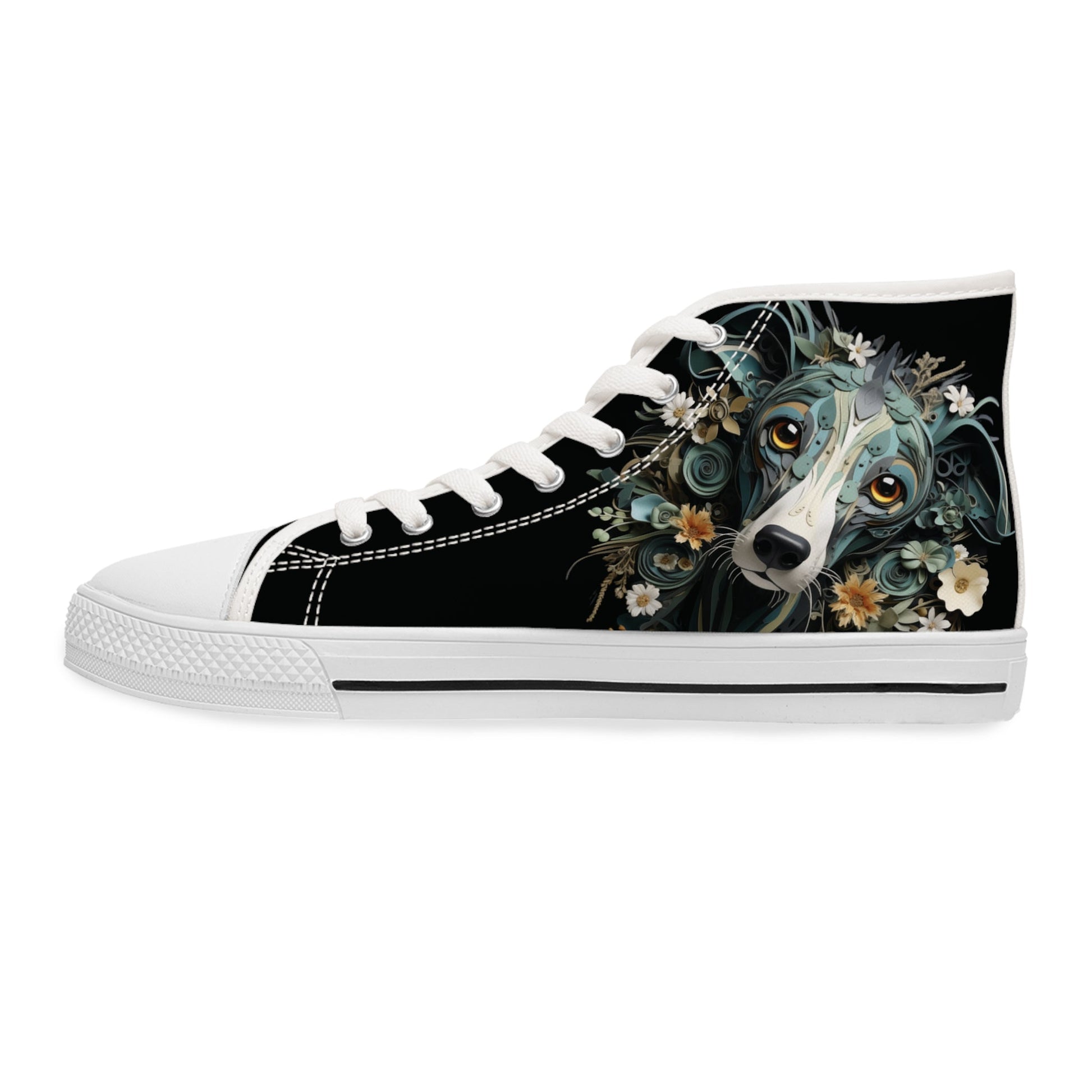 Women's High-Top Trainers featuring a Greyhound Paper Quilling Effect Design - Hobbster