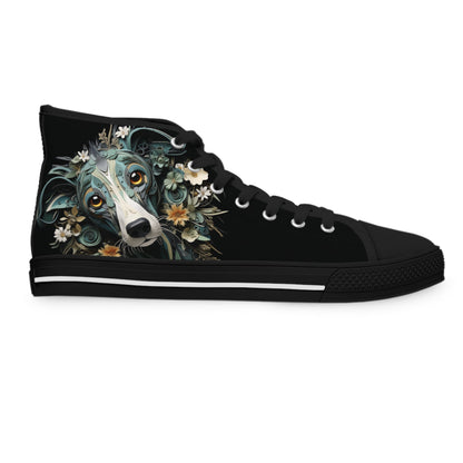 Women's High-Top Trainers featuring a Greyhound Paper Quilling Effect Design - Hobbster