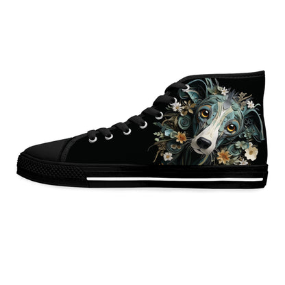 Women's High-Top Trainers featuring a Greyhound Paper Quilling Effect Design - Hobbster