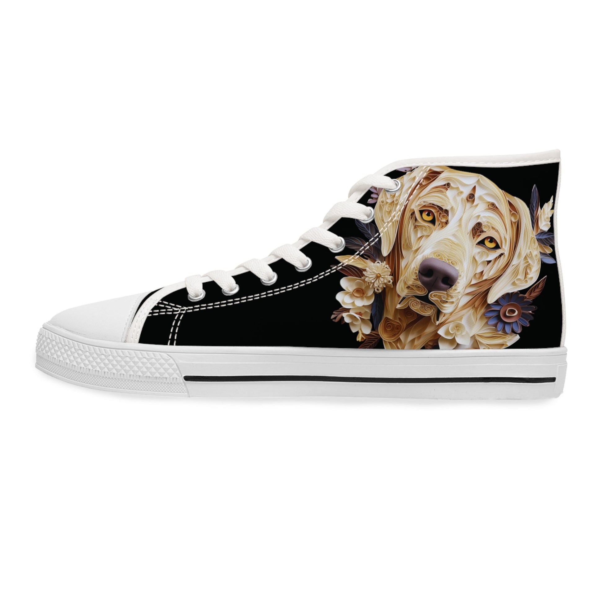 Women's High-Top Trainers featuring a Labrador Paper Quilling Effect Design - Hobbster
