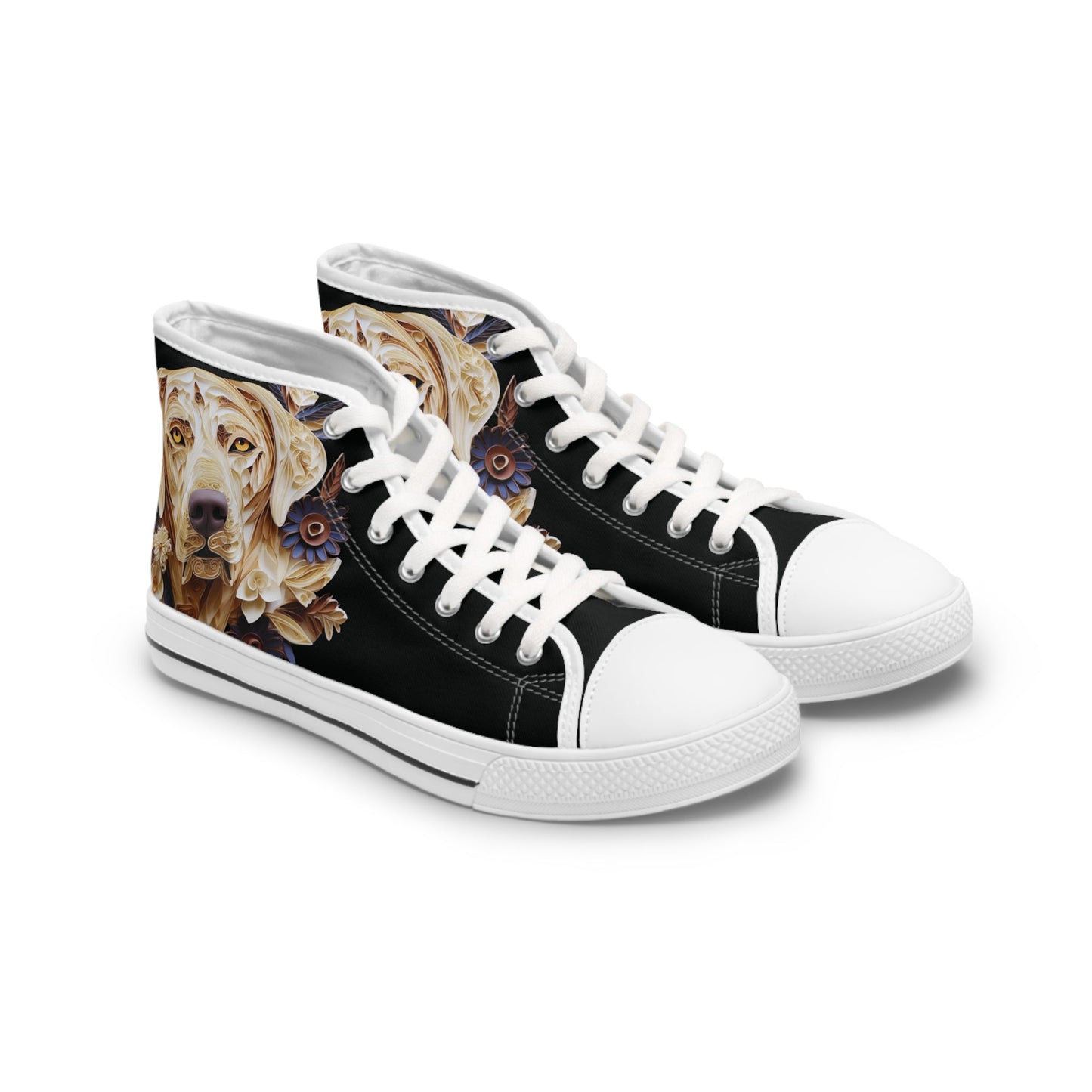 Women's High-Top Trainers featuring a Labrador Paper Quilling Effect Design - Hobbster