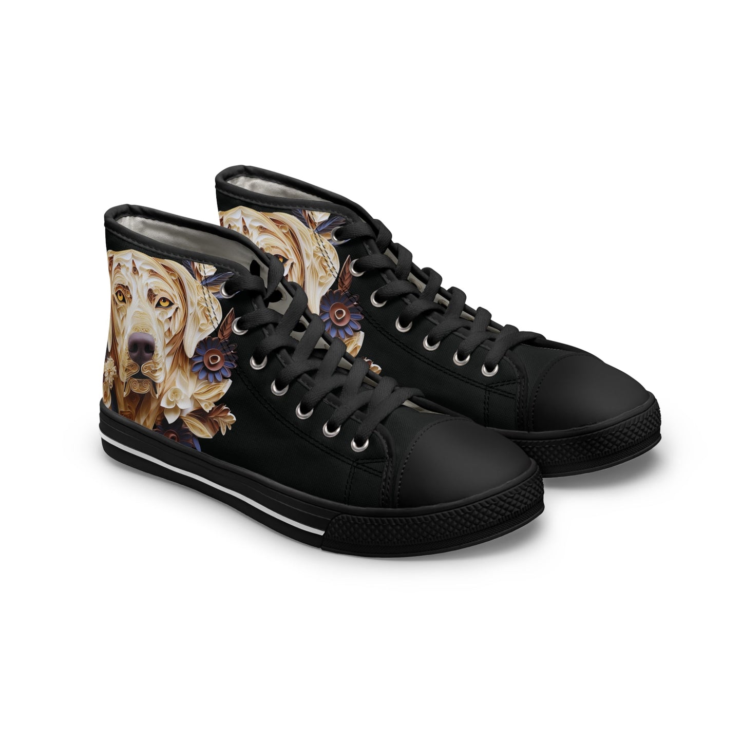 Women's High-Top Trainers featuring a Labrador Paper Quilling Effect Design - Hobbster