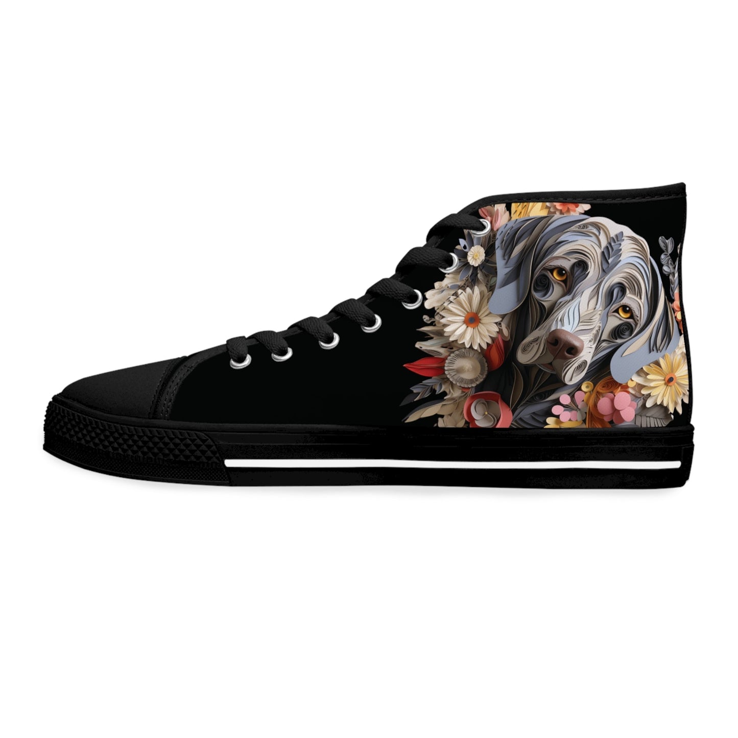 Women's High-Top Trainers featuring a Weimaraner Paper Quilling Effect Design - Hobbster