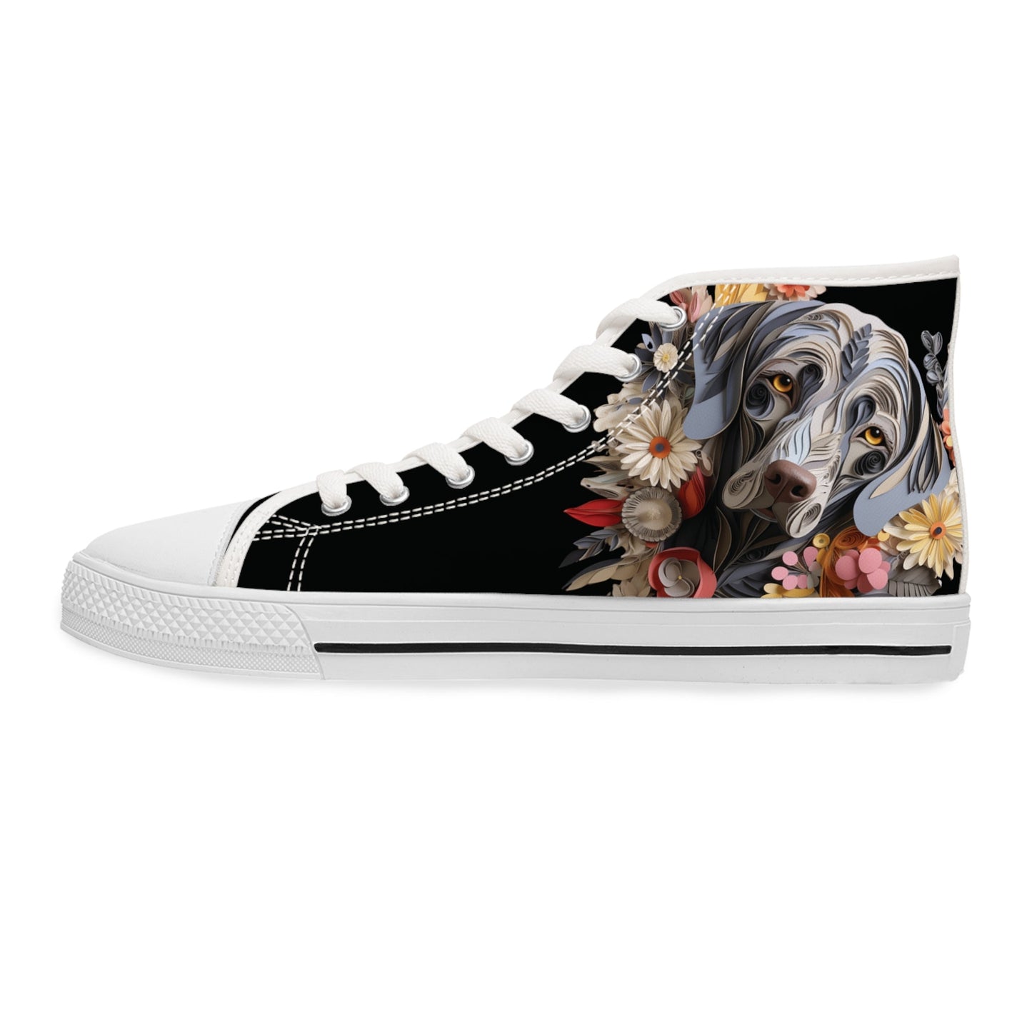 Women's High-Top Trainers featuring a Weimaraner Paper Quilling Effect Design - Hobbster