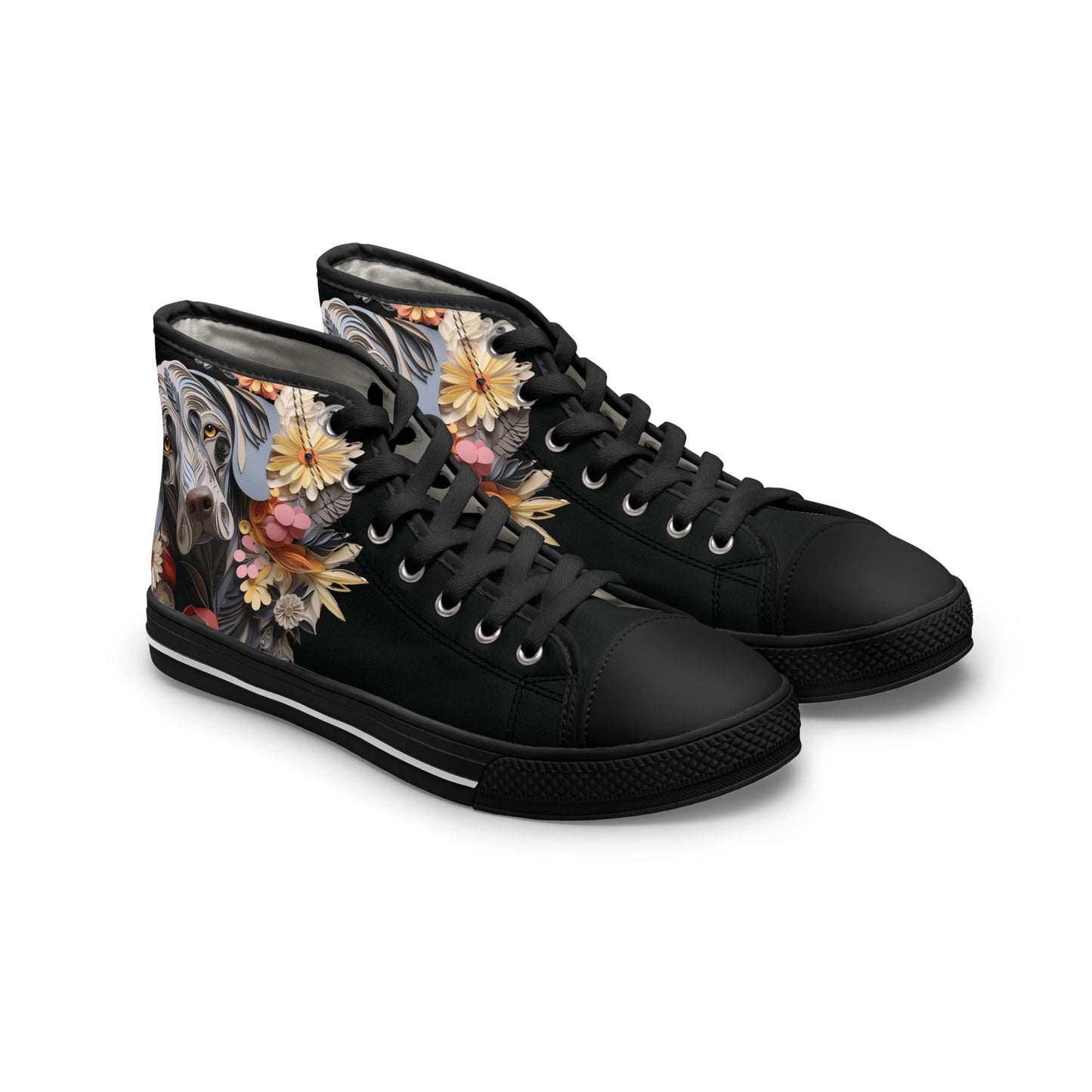 Women's High-Top Trainers featuring a Weimaraner Paper Quilling Effect Design - Hobbster