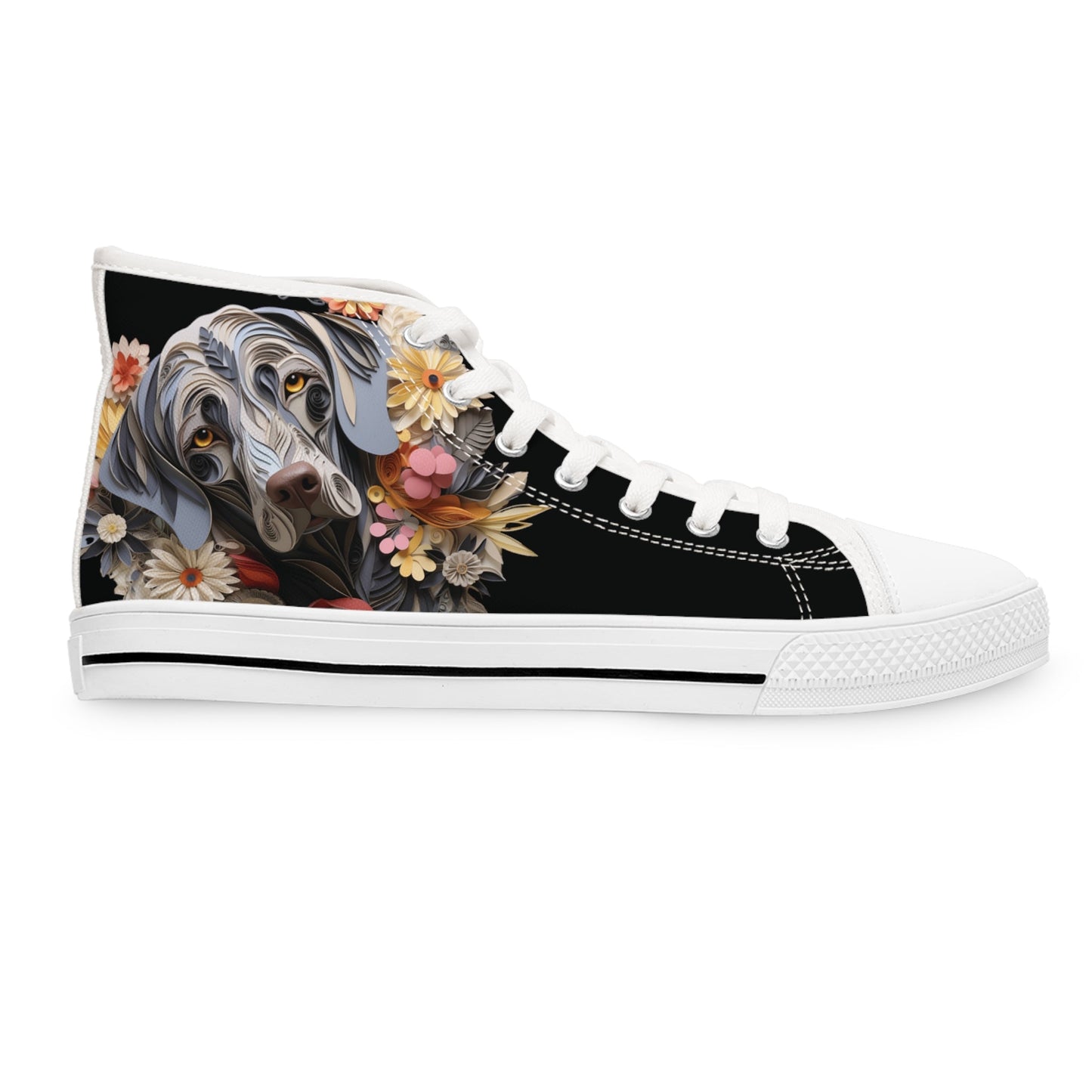 Women's High-Top Trainers featuring a Weimaraner Paper Quilling Effect Design - Hobbster