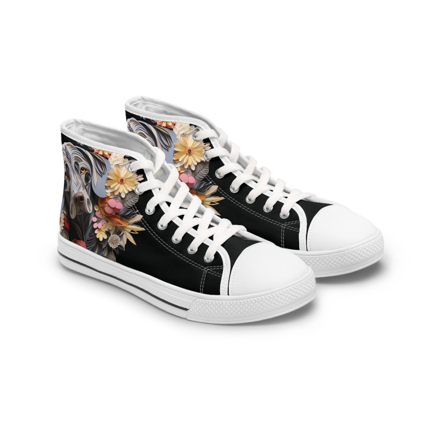 Women's High-Top Trainers featuring a Weimaraner Paper Quilling Effect Design - Hobbster