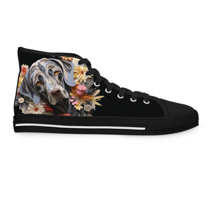 Women's High-Top Trainers featuring a Weimaraner Paper Quilling Effect Design - Hobbster