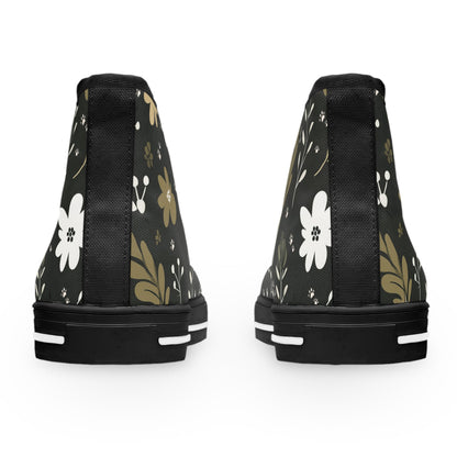 Women's High-Top Trainers featuring Green Boho Flower & Paw Print Design - Hobbster