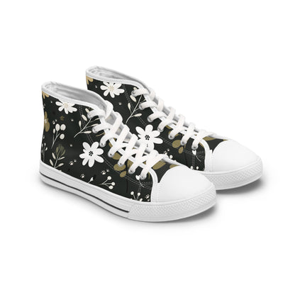 Women's High-Top Trainers featuring Green Boho Flower & Paw Print Design - Hobbster