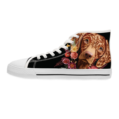 Women's High-Top Trainers featuring Vizsla Paper Quilling Effect Design - Hobbster