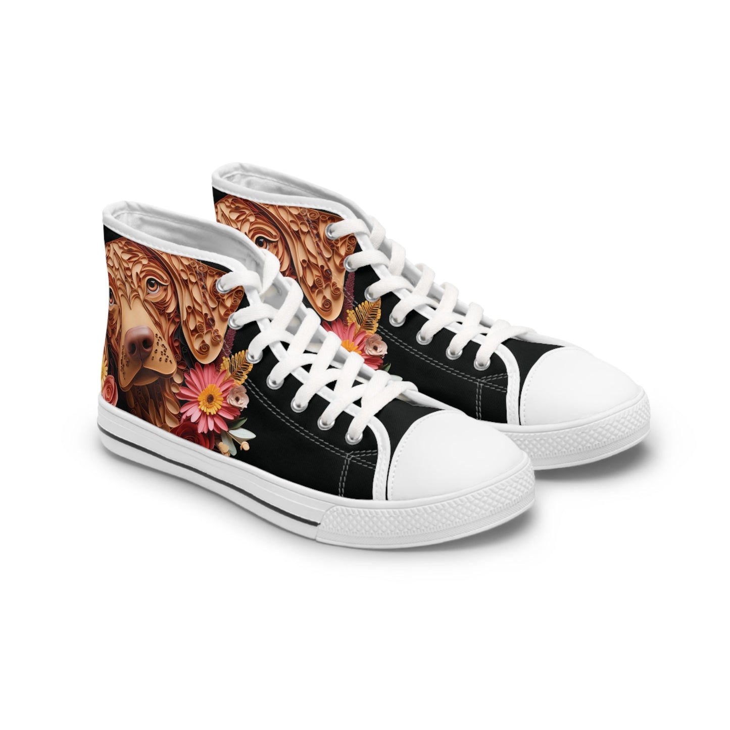 Women's High-Top Trainers featuring Vizsla Paper Quilling Effect Design - Hobbster