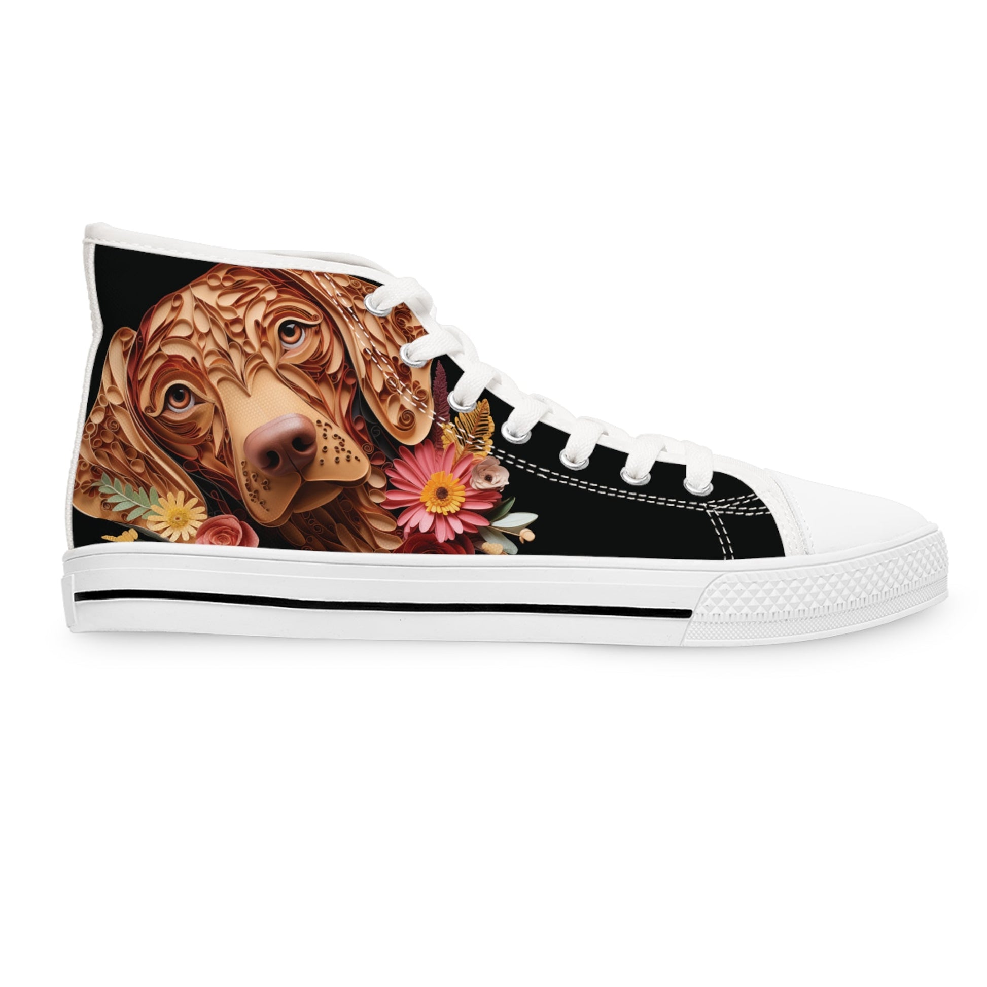 Women's High-Top Trainers featuring Vizsla Paper Quilling Effect Design - Hobbster