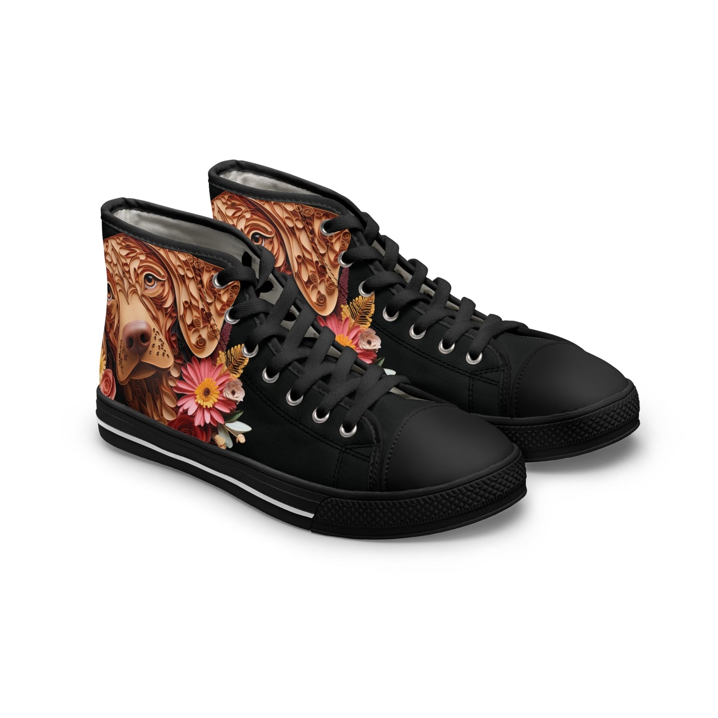 Women's High-Top Trainers featuring Vizsla Paper Quilling Effect Design - Hobbster