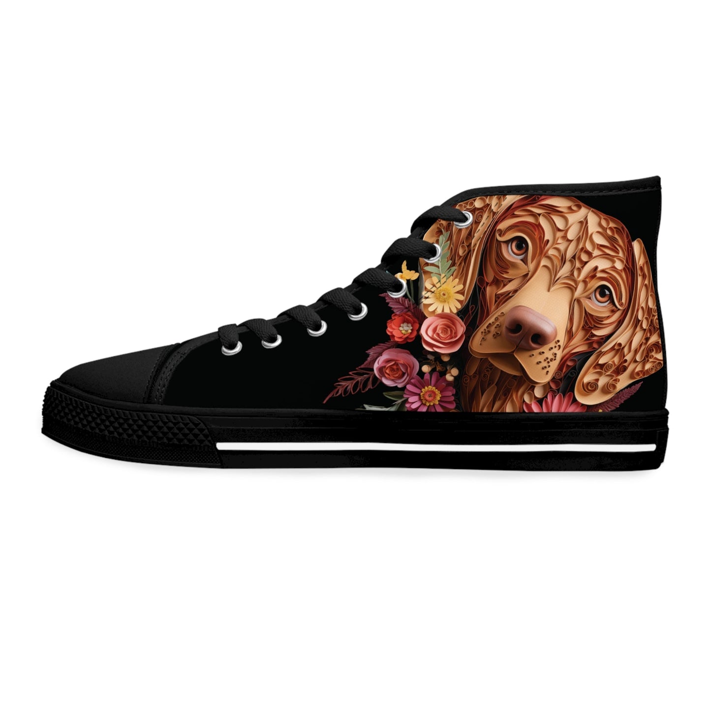 Women's High-Top Trainers featuring Vizsla Paper Quilling Effect Design - Hobbster