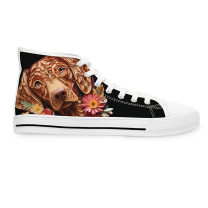 Women's High-Top Trainers featuring Vizsla Paper Quilling Effect Design - Hobbster