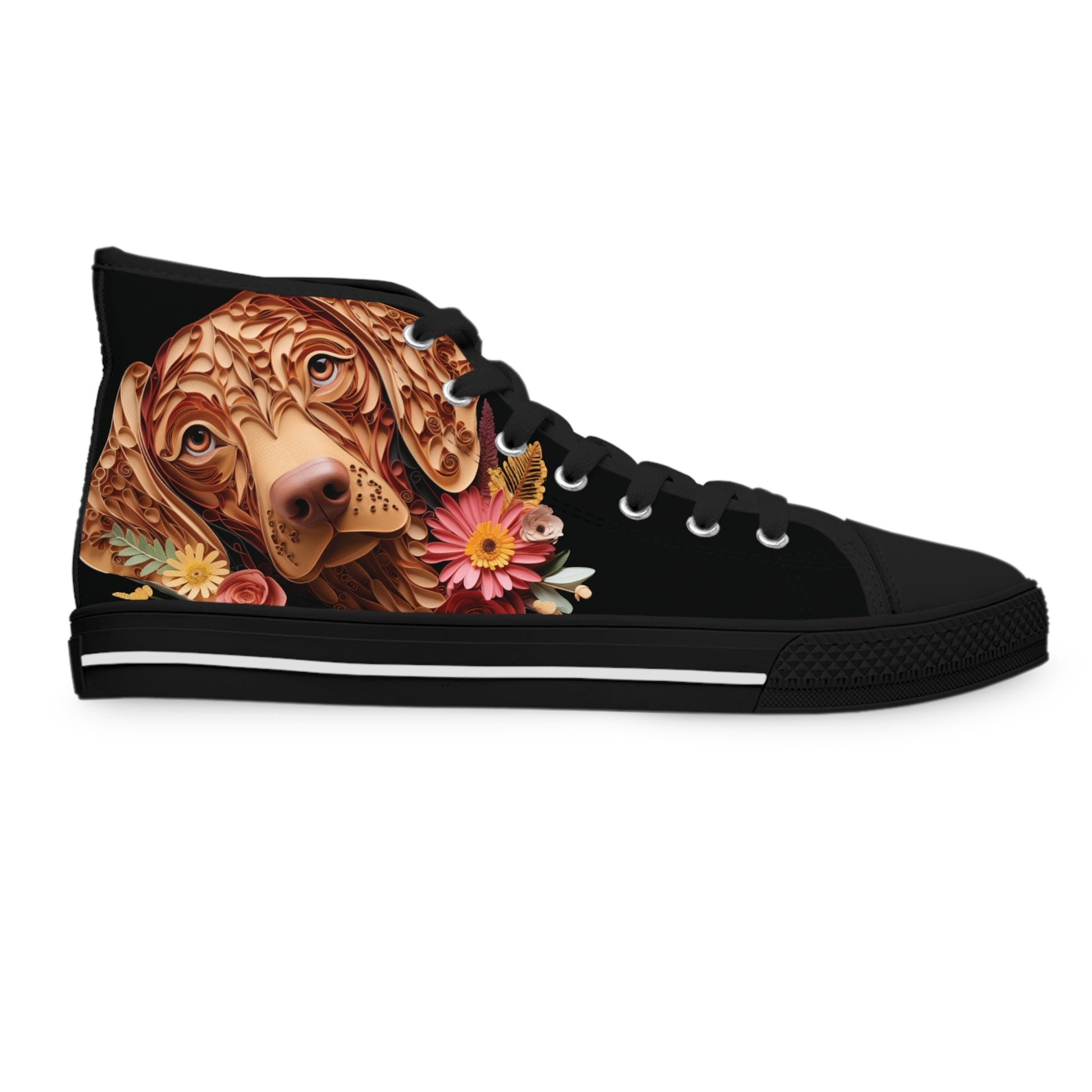 Women's High-Top Trainers featuring Vizsla Paper Quilling Effect Design - Hobbster