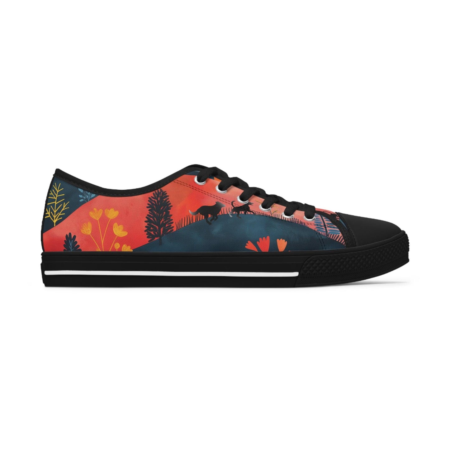 Women's Low-Top Trainers featuring Cottage Core Style Dogs Running Free Design - Hobbster