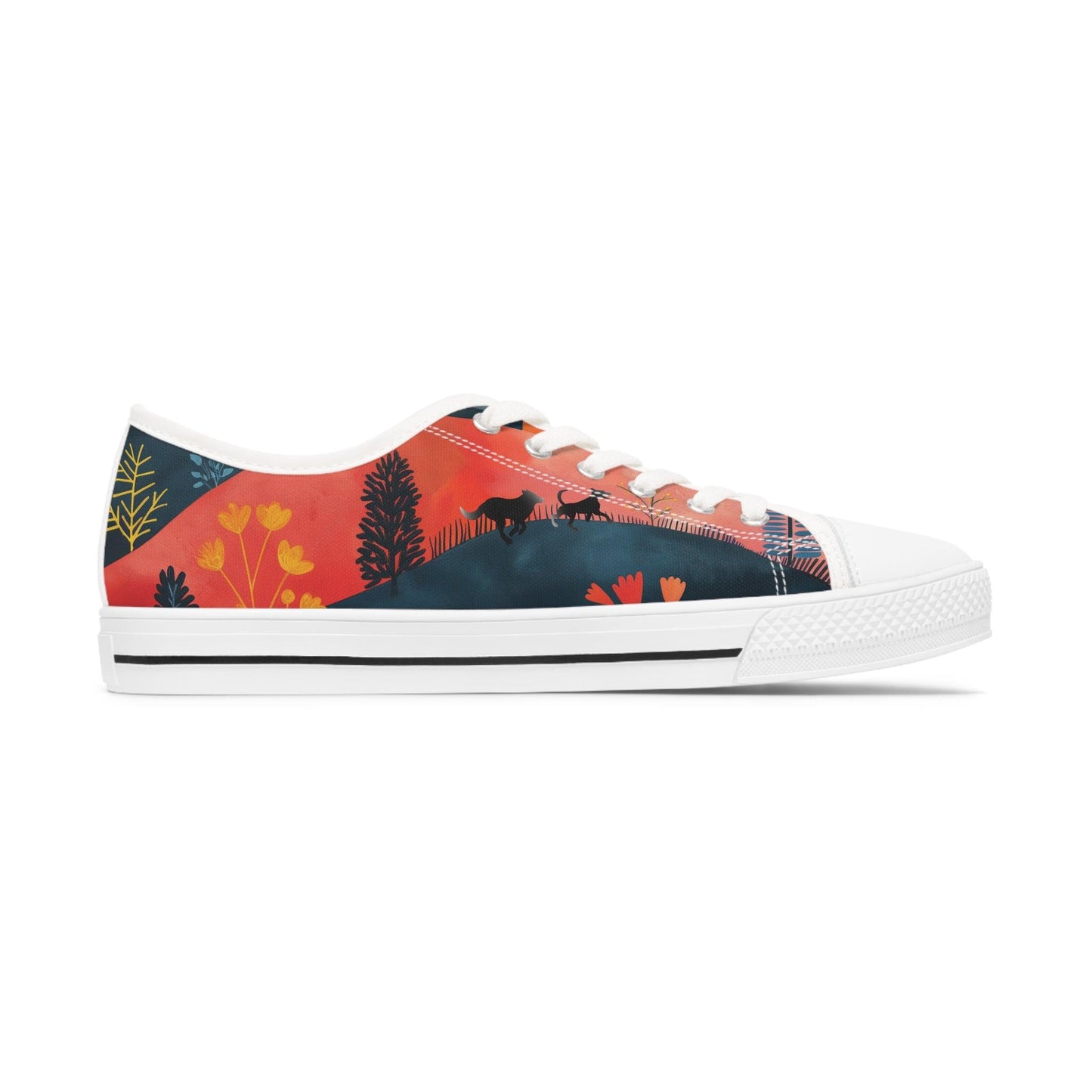 Women's Low-Top Trainers featuring Cottage Core Style Dogs Running Free Design - Hobbster