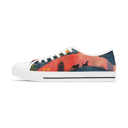 Women's Low-Top Trainers featuring Cottage Core Style Dogs Running Free Design - Hobbster