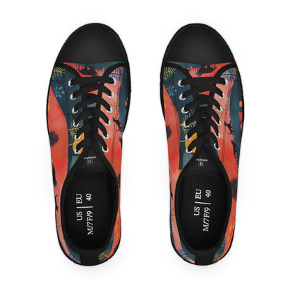 Women's Low-Top Trainers featuring Cottage Core Style Dogs Running Free Design - Hobbster