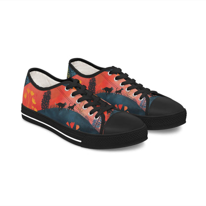 Women's Low-Top Trainers featuring Cottage Core Style Dogs Running Free Design - Hobbster