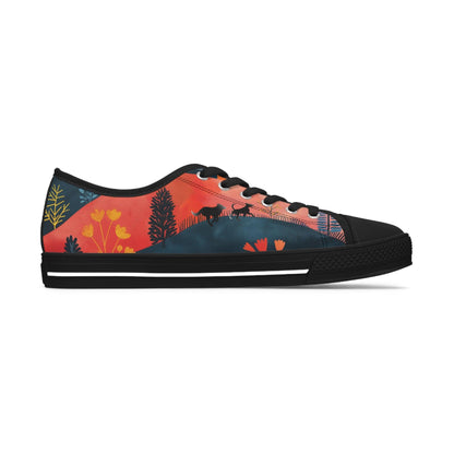 Women's Low-Top Trainers featuring Cottage Core Style Dogs Running Free Design - Hobbster