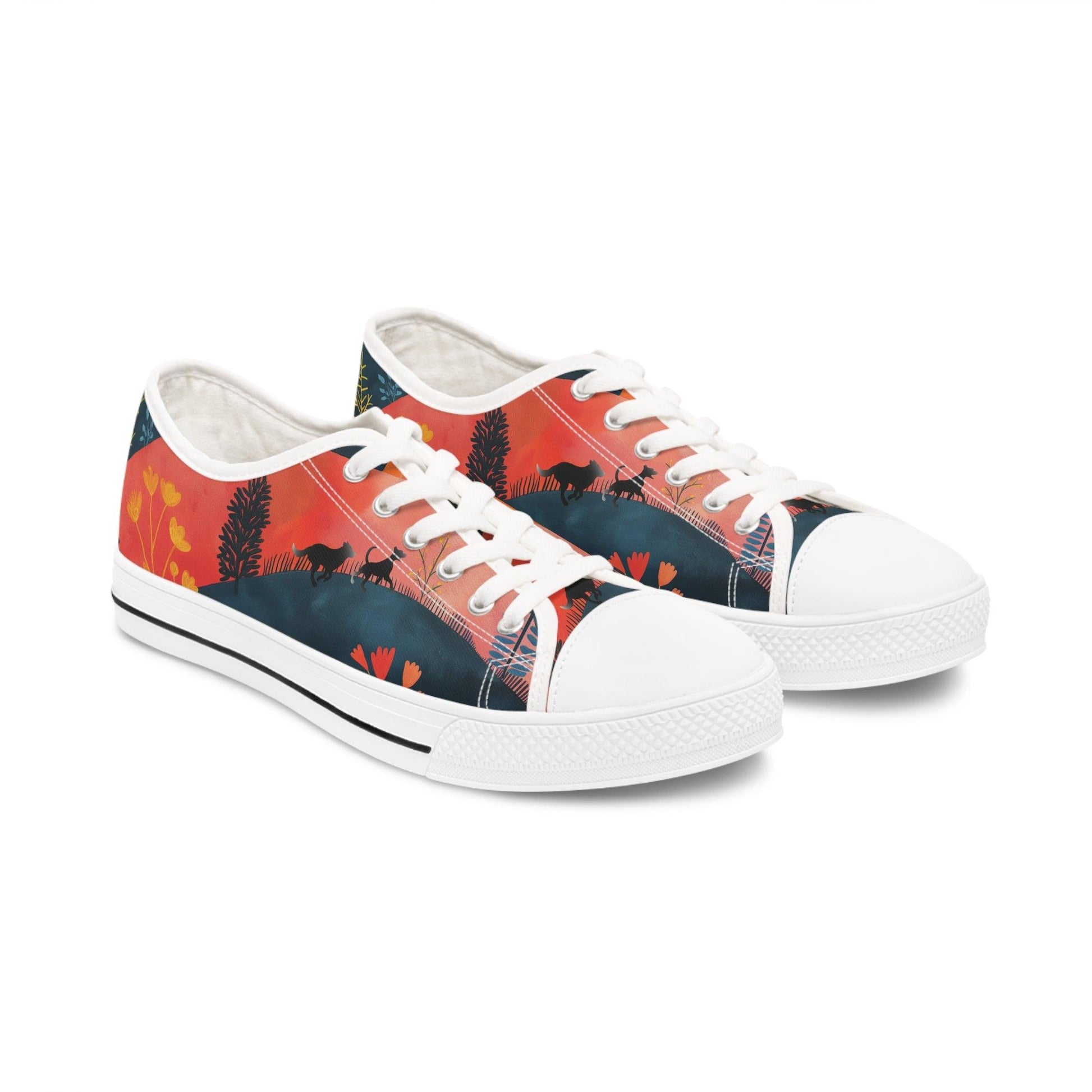 Women's Low-Top Trainers featuring Cottage Core Style Dogs Running Free Design - Hobbster