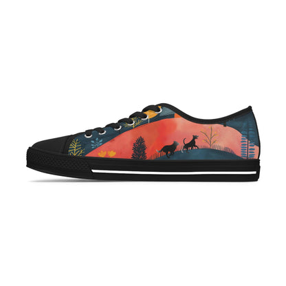 Women's Low-Top Trainers featuring Cottage Core Style Dogs Running Free Design - Hobbster