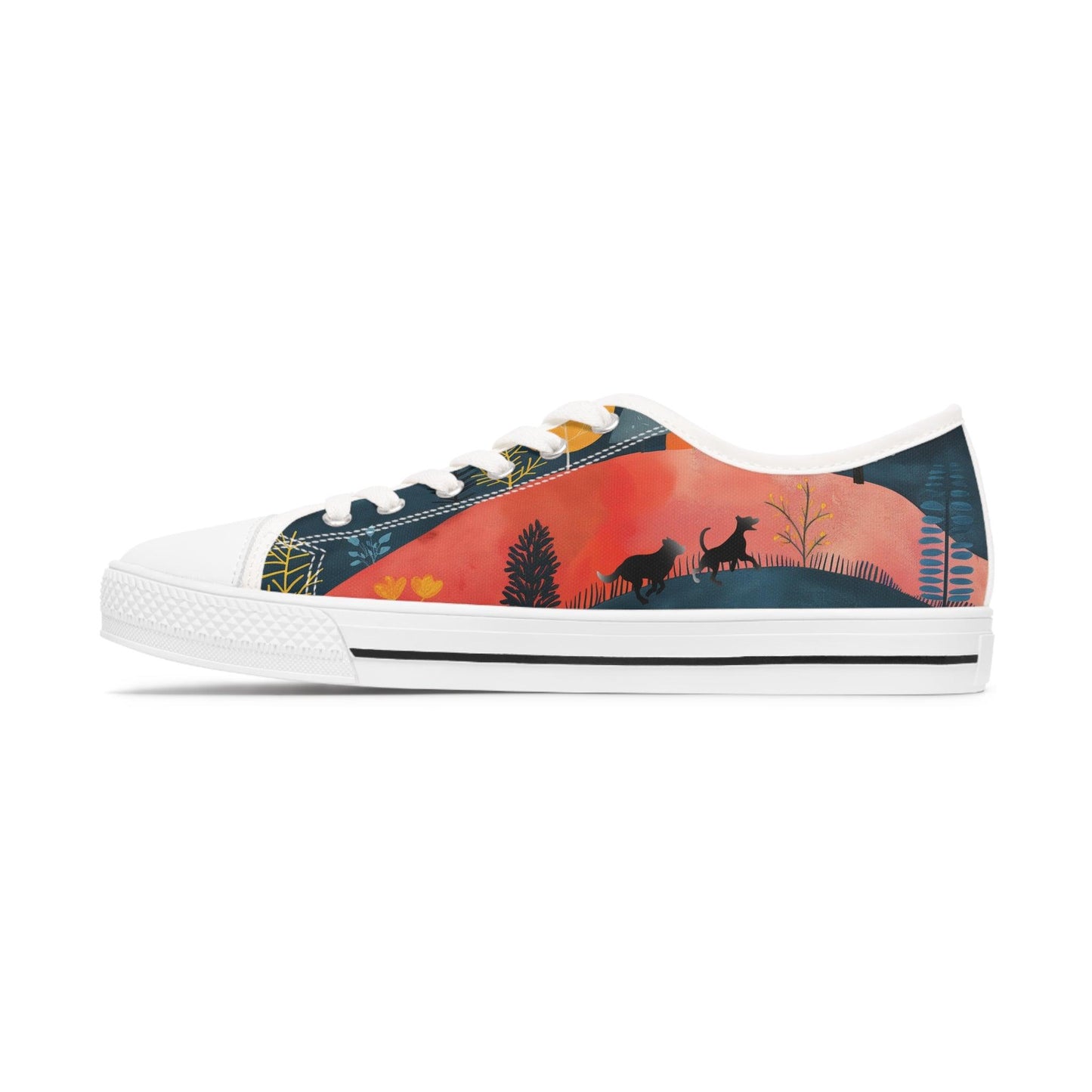 Women's Low-Top Trainers featuring Cottage Core Style Dogs Running Free Design - Hobbster
