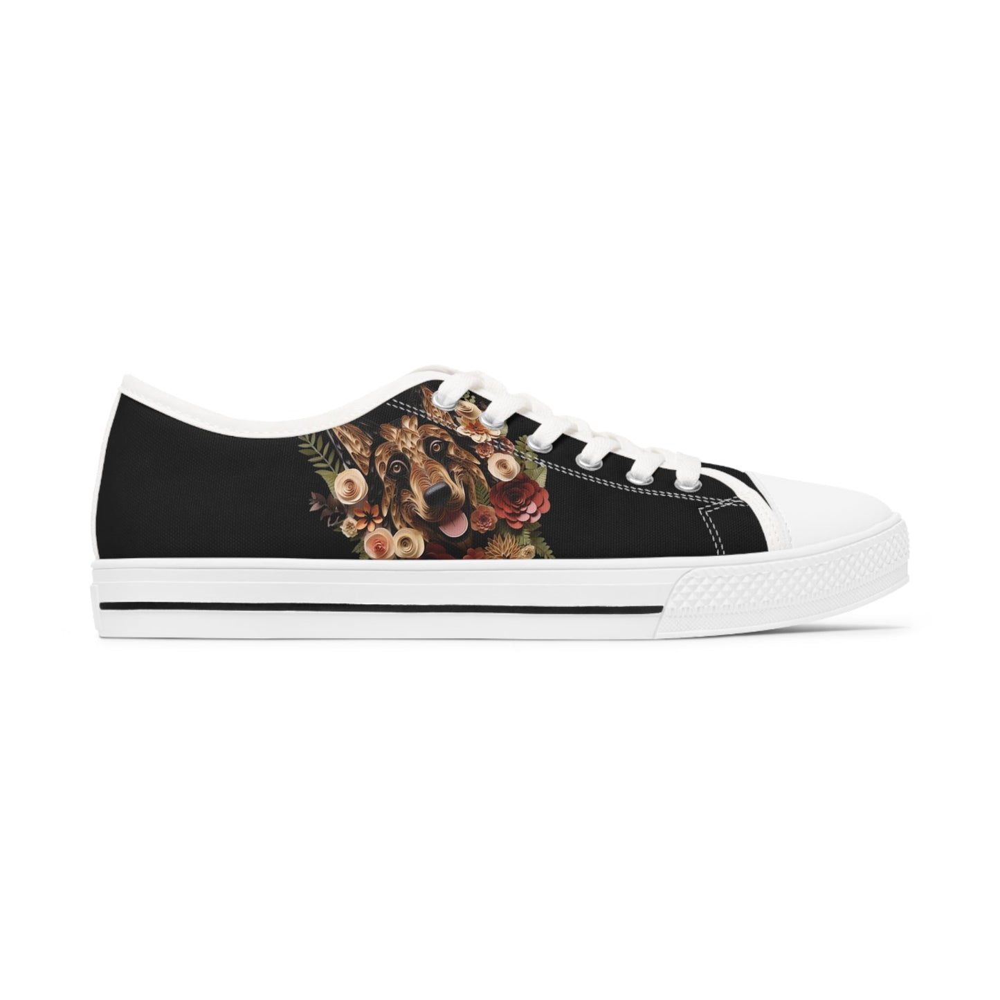 Women's Low-Top Trainers featuring German Shepherd Paper Quilling Effect Design - Hobbster