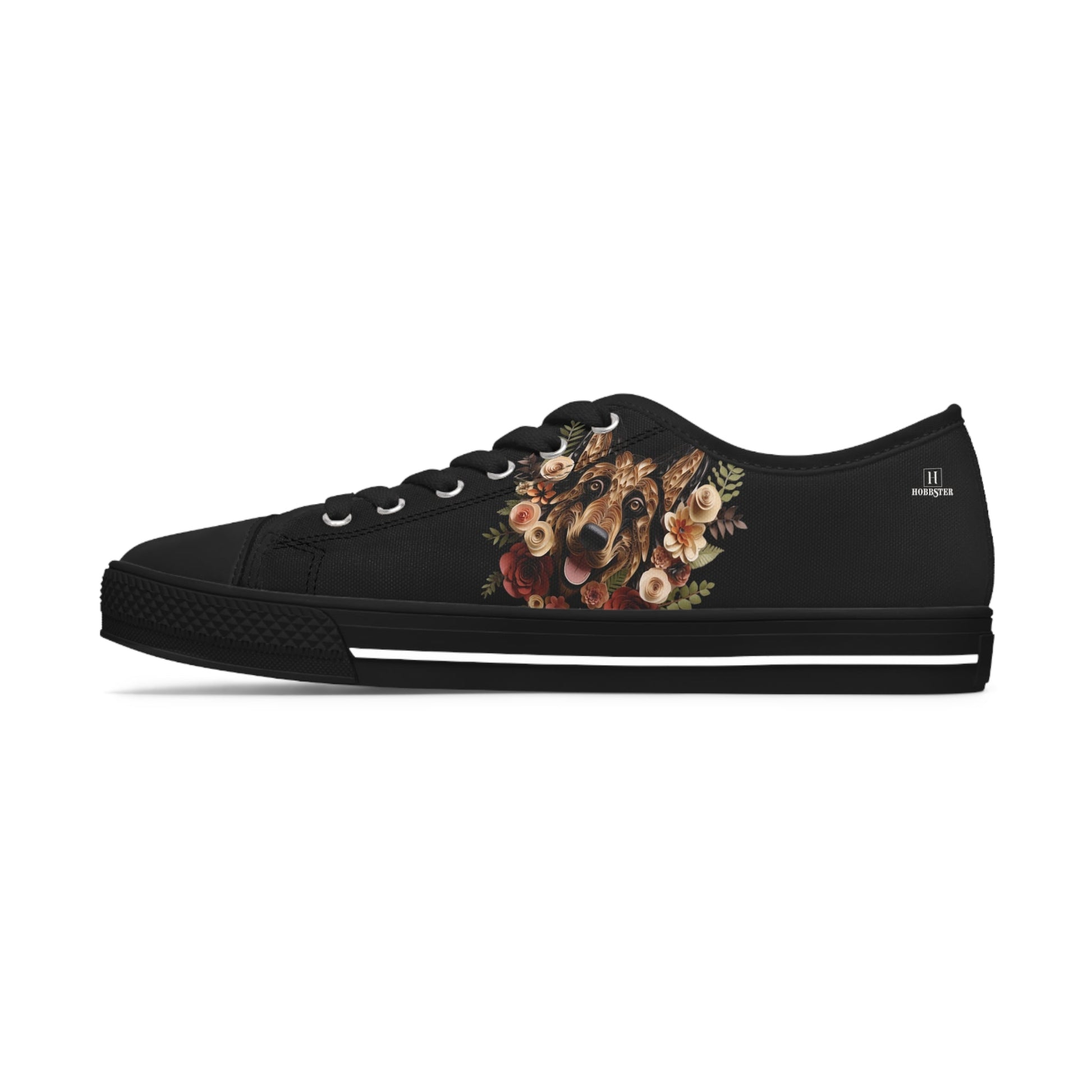 Women's Low-Top Trainers featuring German Shepherd Paper Quilling Effect Design - Hobbster