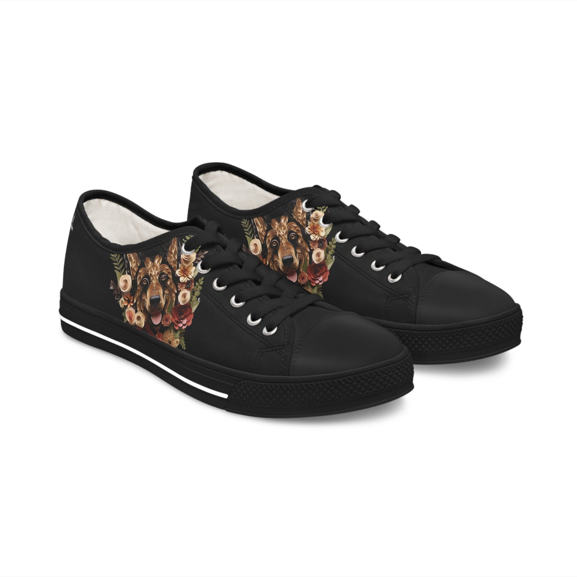 Women's Low-Top Trainers featuring German Shepherd Paper Quilling Effect Design - Hobbster