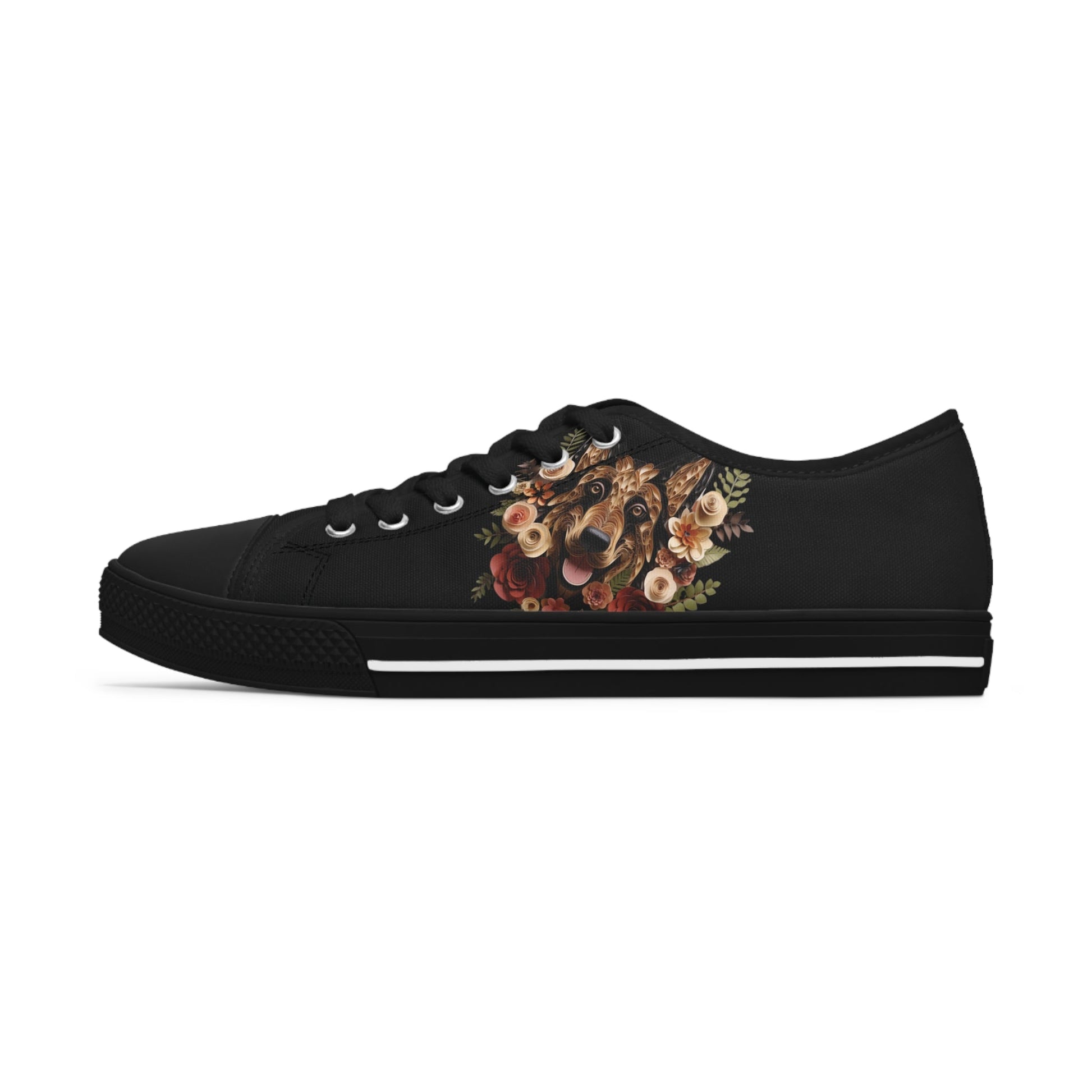 Women's Low-Top Trainers featuring German Shepherd Paper Quilling Effect Design - Hobbster