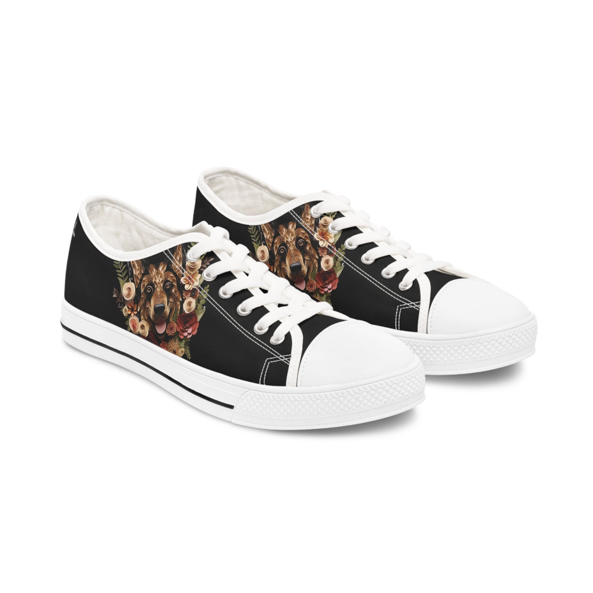 Women's Low-Top Trainers featuring German Shepherd Paper Quilling Effect Design - Hobbster