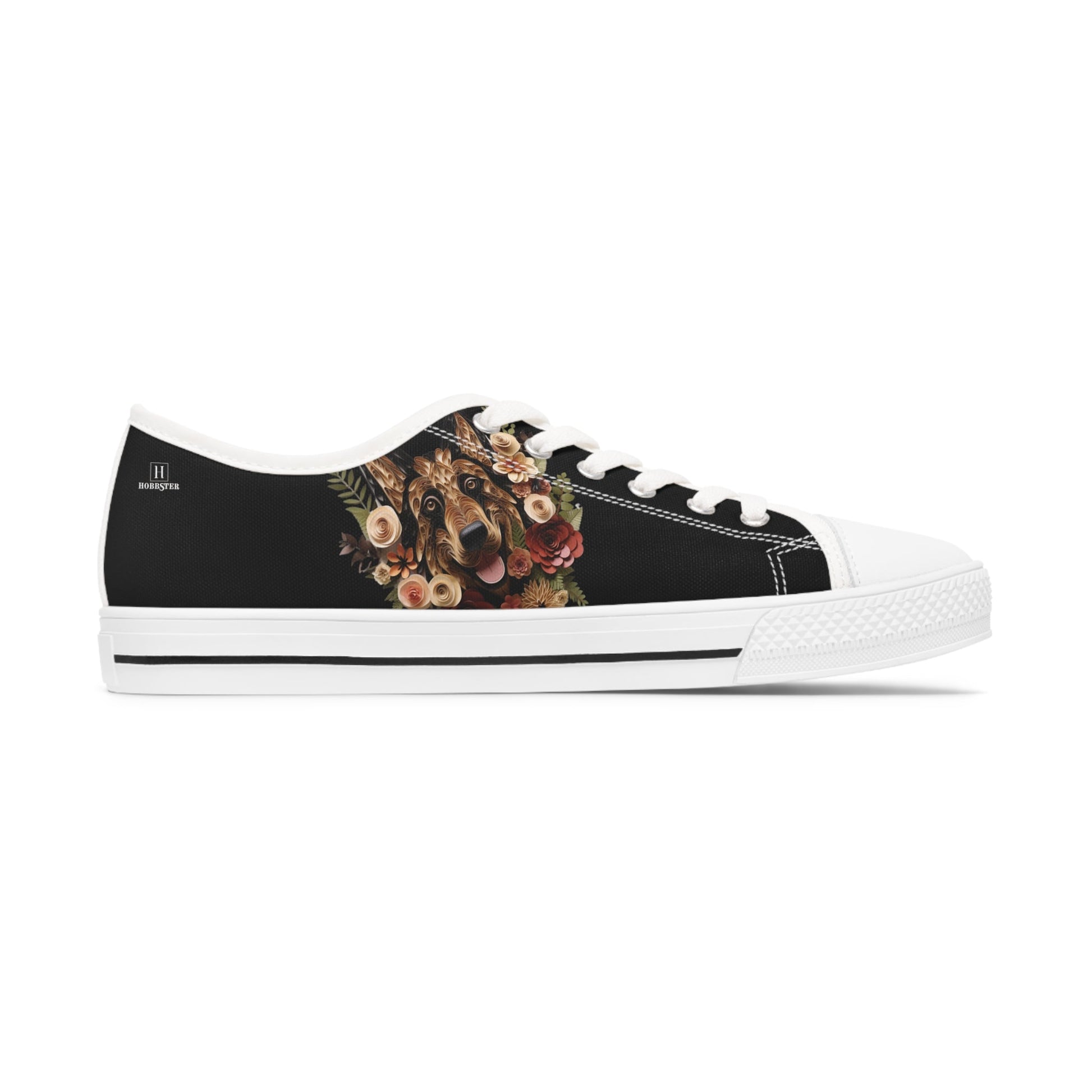 Women's Low-Top Trainers featuring German Shepherd Paper Quilling Effect Design - Hobbster