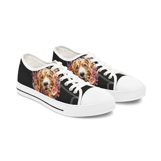 Women's Low-Top Trainers featuring Golden Retriever Paper Quilling Effect Design - Hobbster